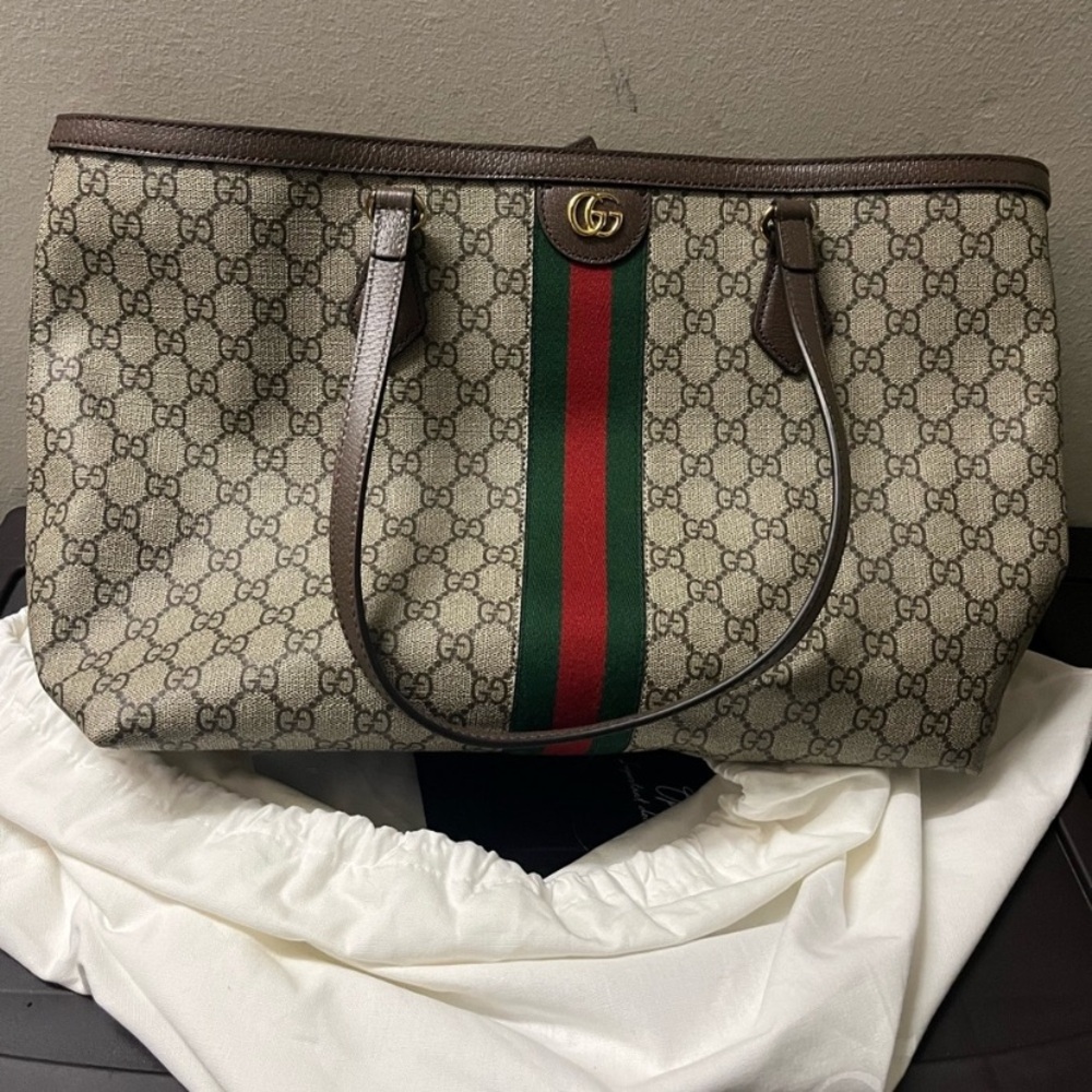 GG Signature Beige Tote with Red and Green Stripe
Designer inspired
